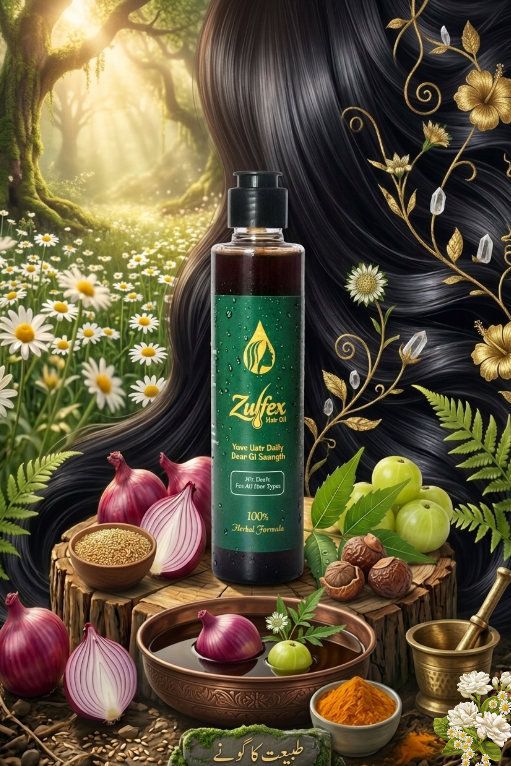 Pure Herbal Hair Oil & Handcrafted Wood Comb